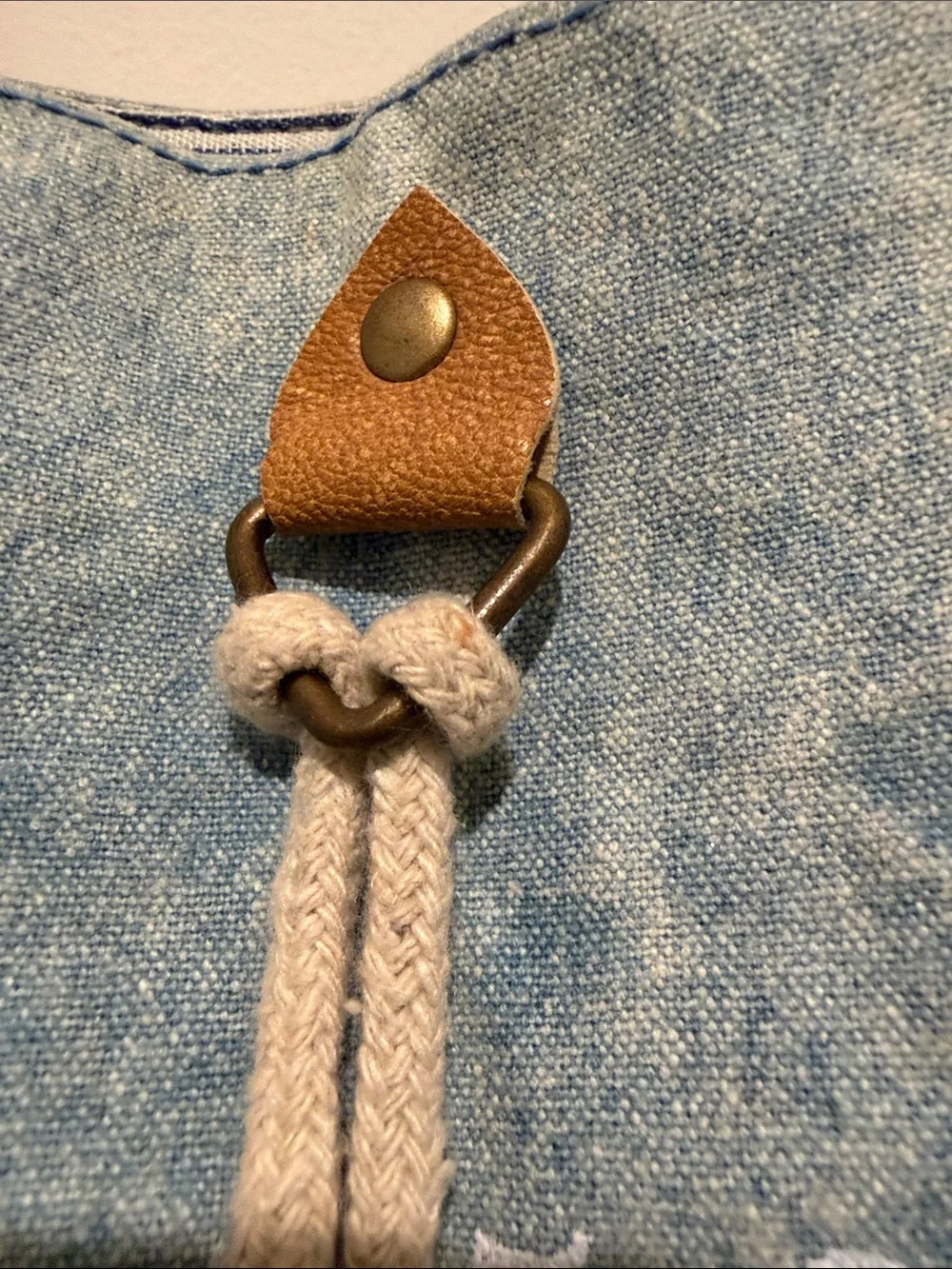 Denim Blue Tote with Brown Leather Handles and Tassel